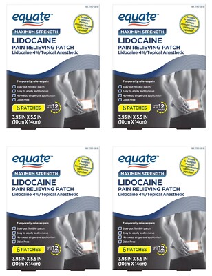 24 Count Equate Maximum Strength Lidocaine Pain Relieving Patches (6x4)