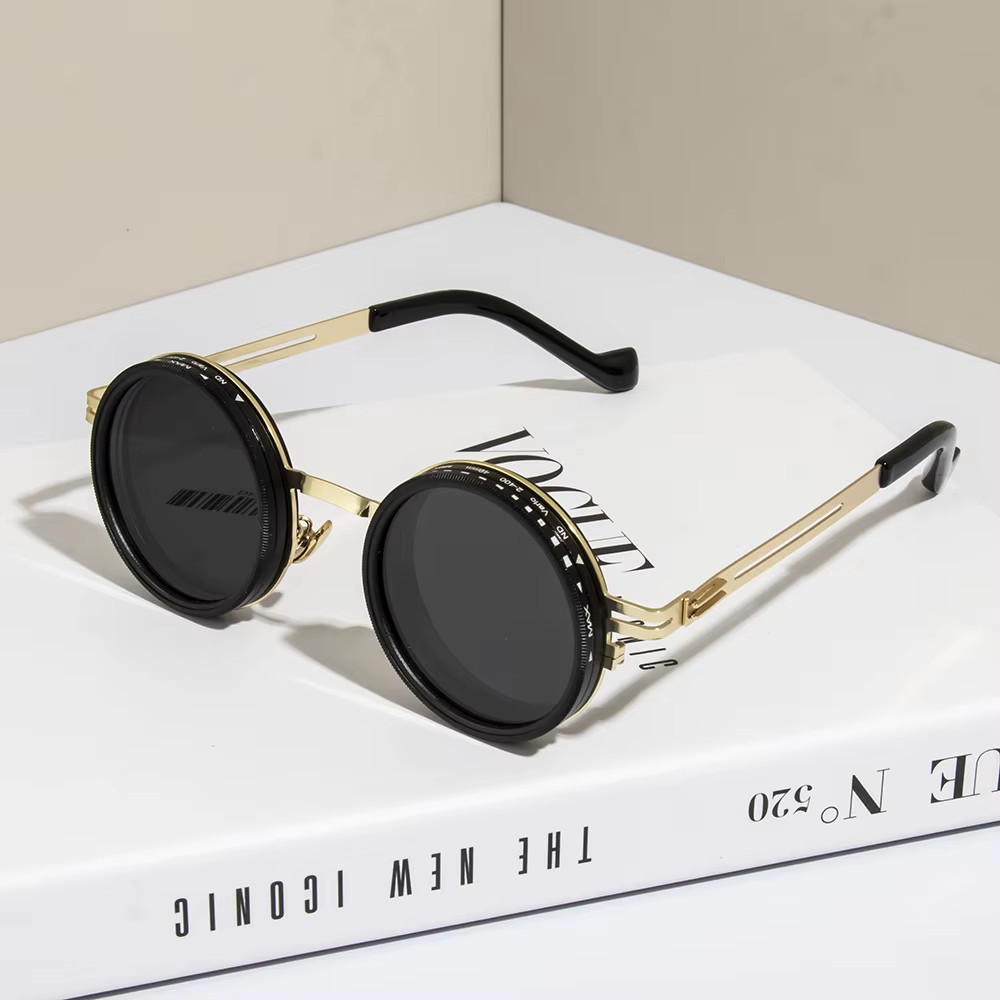 Polarized round Sunglasses ND9 Adjustable Dimming Sun Glasses Men Women Retro Pu image 4