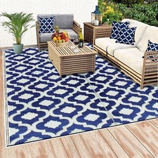 BalajeesUSA Outdoor Patio Rugs Reversible Waterproof Plastic Straw RVCamper Blue