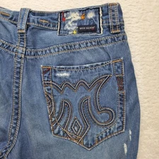 MEK Denim Mens Belfast Distressed Bootcut  33/34 (33x28) Blue Jeans Western