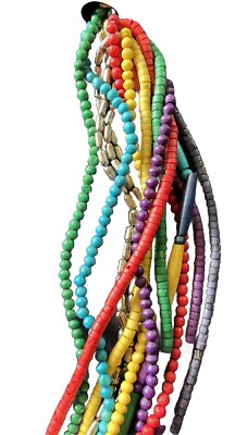 Vintage Handmade Multi Color Necklace. 14 Strands. Wooden & Silver Beads 28 
