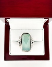 Sterling Silver 925 Green Chalcedony Gemstone Ring O102