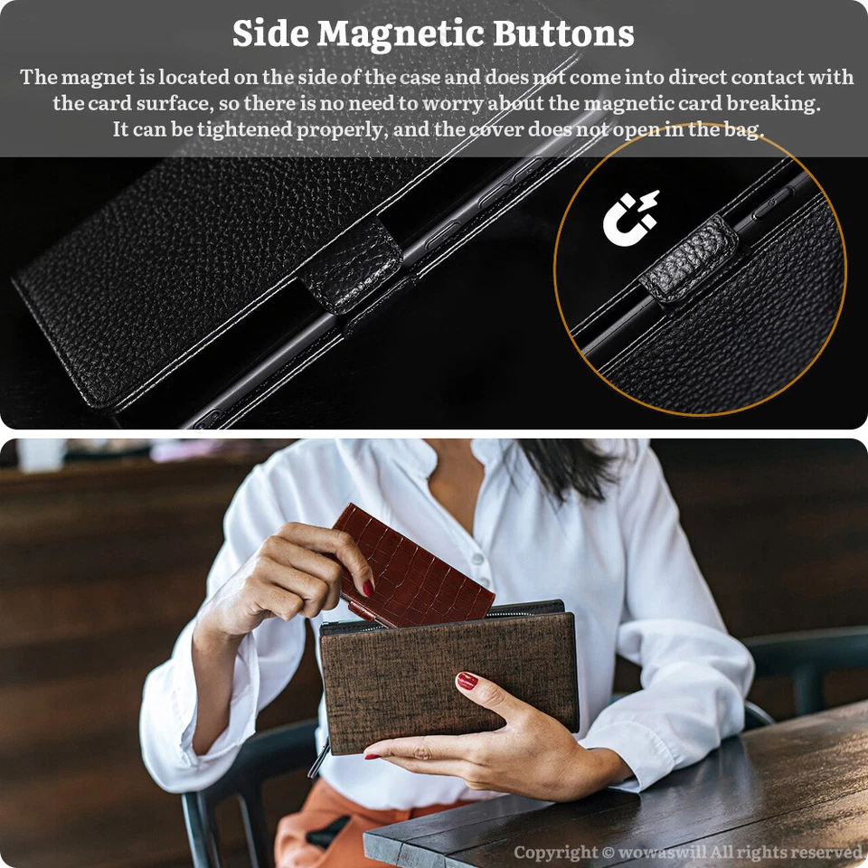 For HTC Genuine Leather Case Cover Wallet Card Slot with Magnetic Closure - Image 3 of 4