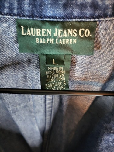 Vintage Lauren Jeans Denim Blazer Womens Large Blue Double Breasted Sailor - Picture 2 of 23