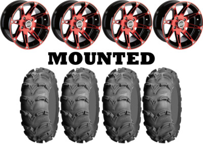 Kit 4 ITP Mud Lite XL Tires 27x9-12/27x10-12 on Moose 387X Red Wheels TER