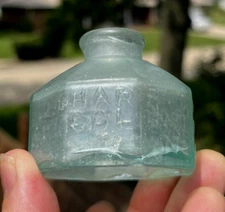 NICE AQUA 8 SIDED HARRISON'S COLUMBIAN INK BOTTLE OPEN PONTIL 1850'S AS IS L@@K