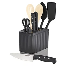 Farberware 9-Piece Starter Kitchen Cutlery and Tools Set with Crock Black & Grey
