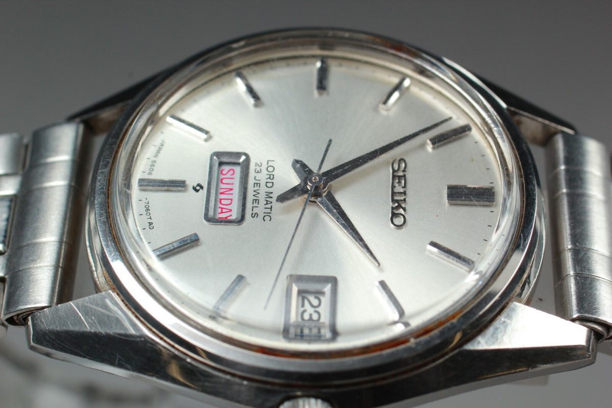 Exc+5* SEIKO LORD MATIC WEEKDATER 5606-7060 Silver Day Date