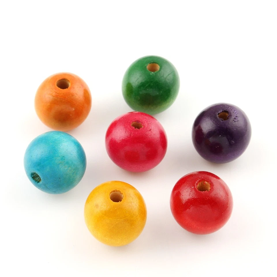 50 Holzperlen 20mm Bunt 4,5mm Großes Loch Schmuck Bastelholz Kinder Holz H169 - Bild 2 von 2