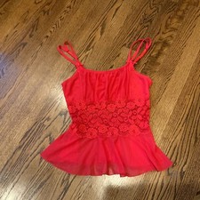 Cabernet Red Lace Cami Tank Sz L Intimate Sleepwear Sheer Fairy Coquette