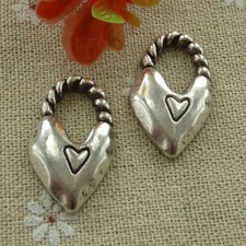 Free Ship 52 pcs tibetan silver heart handbag charms pendant 30X18mm L-1185