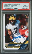 DONOVAN EDWARDS SIGNED 2023 VALIANT MICHIGAN ROOKIE CARD PSA 9 AUTO 10
