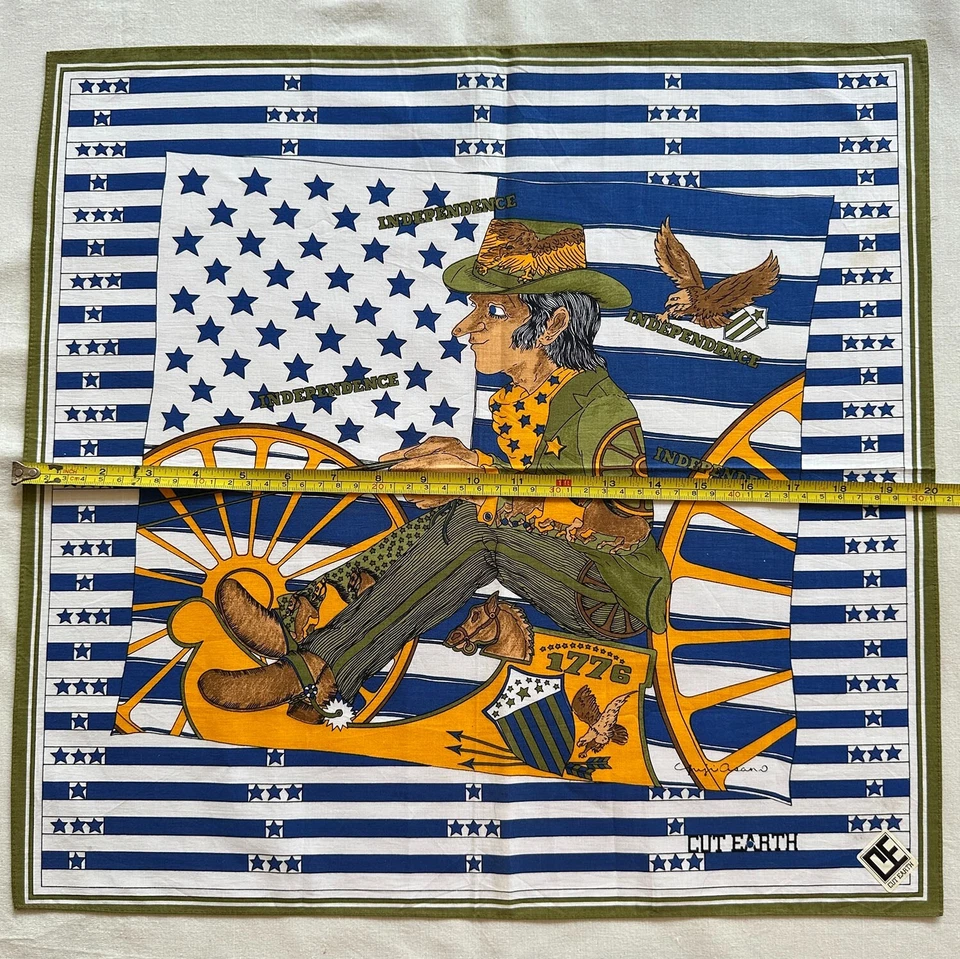 Vintage Bandana Cotton Blue Star American Flag Cowboy Handkerchief Kerchief 20" - Image 3 of 3