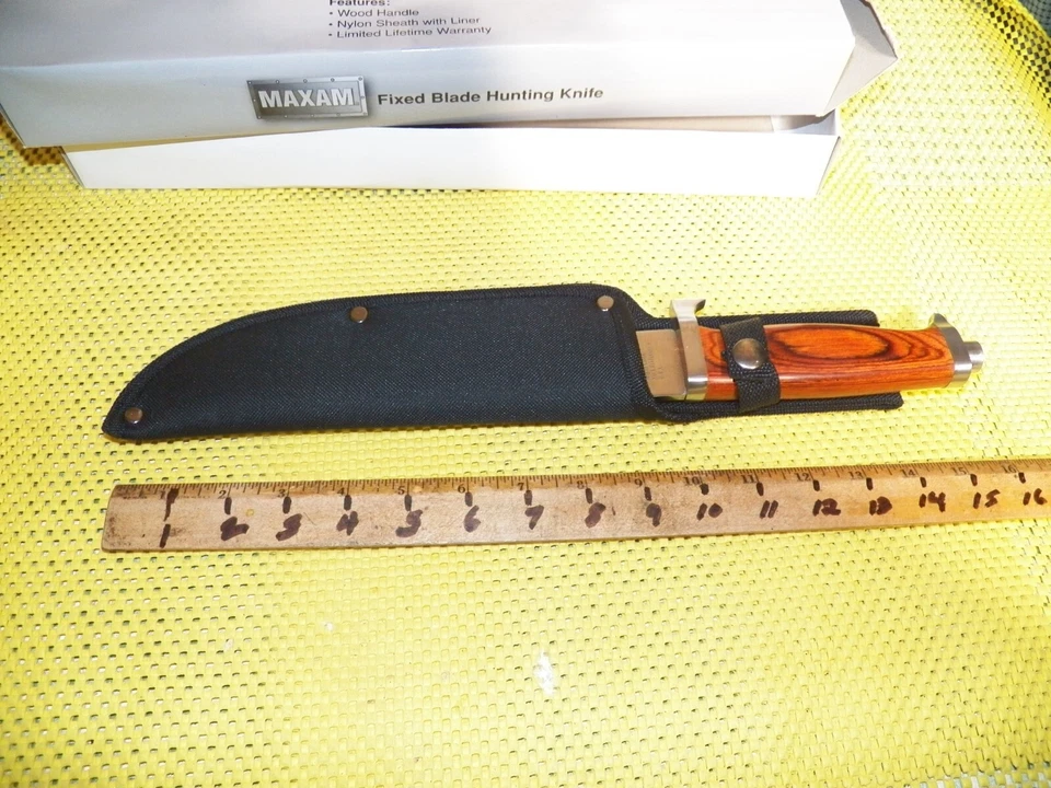 Cuchillo de caza de hoja fija MAXAM con mango de madera y funda de nailon - Nuevo en caja #SKRBO3 Foto 3 de 4