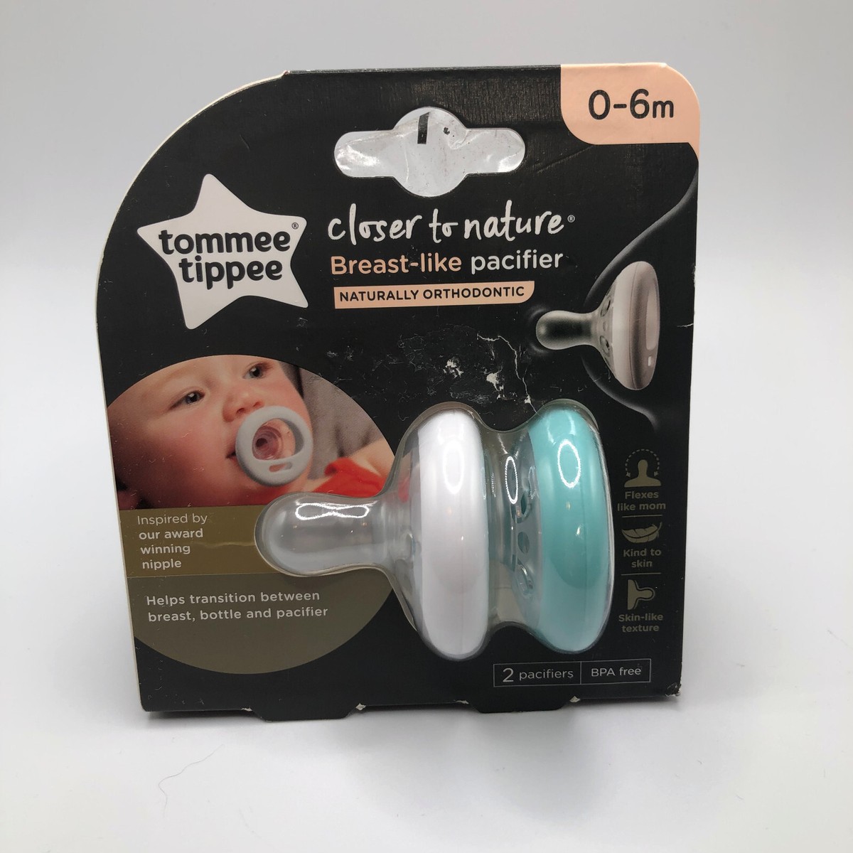 NEW TOMMEE TIPPEE Closer to Nature Breast-Like Pacifier Size 0-6