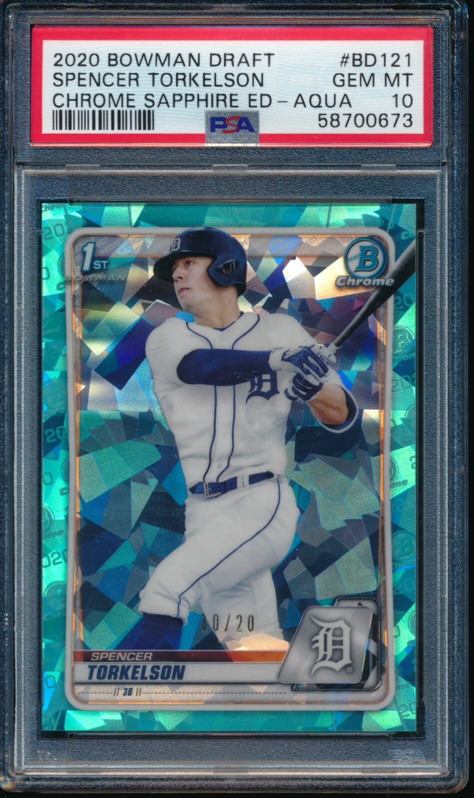 PSA 10 SPENCER TORKELSON 2020 Bowman Chrome SAPPHIRE AQUA REFRACTOR /20 GEM MINT