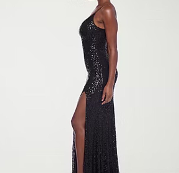 black sequin dress macys Lace-Up Open-Back Long Black Prom Dress with Glitter Black / 2 main image 0