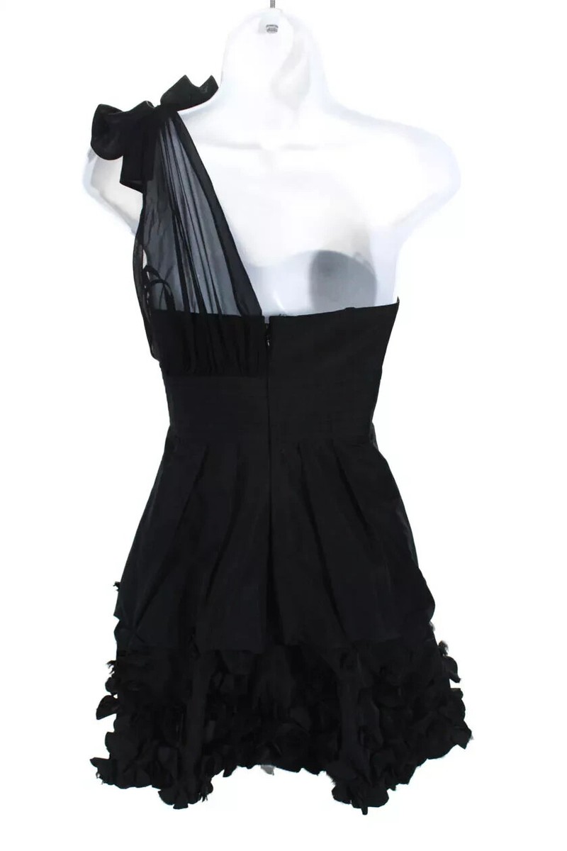 BCBG Max Azria Womens One Shoulder Taffeta Petal Hem Mini Dress Black Size8