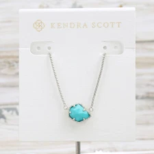 NWT Kendra Scott Tess Turquoise Pendant Necklace Silver Tone