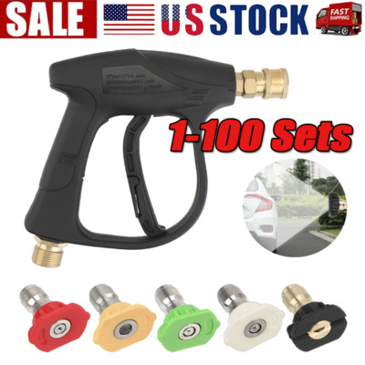 1/4'' High Pressure Washer Gun 4000 PSI Car Wash Foam Spray Short Wand w/5 Nozzle