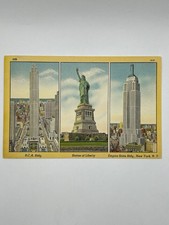 Vintage Postcard RCA Building Statue Of Liberty Empire State Building New York