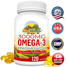 3000mg Omega-3 Fish Oil Supplement Healthy Joint & Heart Wellness 120 Softgels