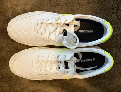 Madden Men's White/Yellow Faux Leather Lace-Up Low-Top Sneakers US 7.5 New w/Box