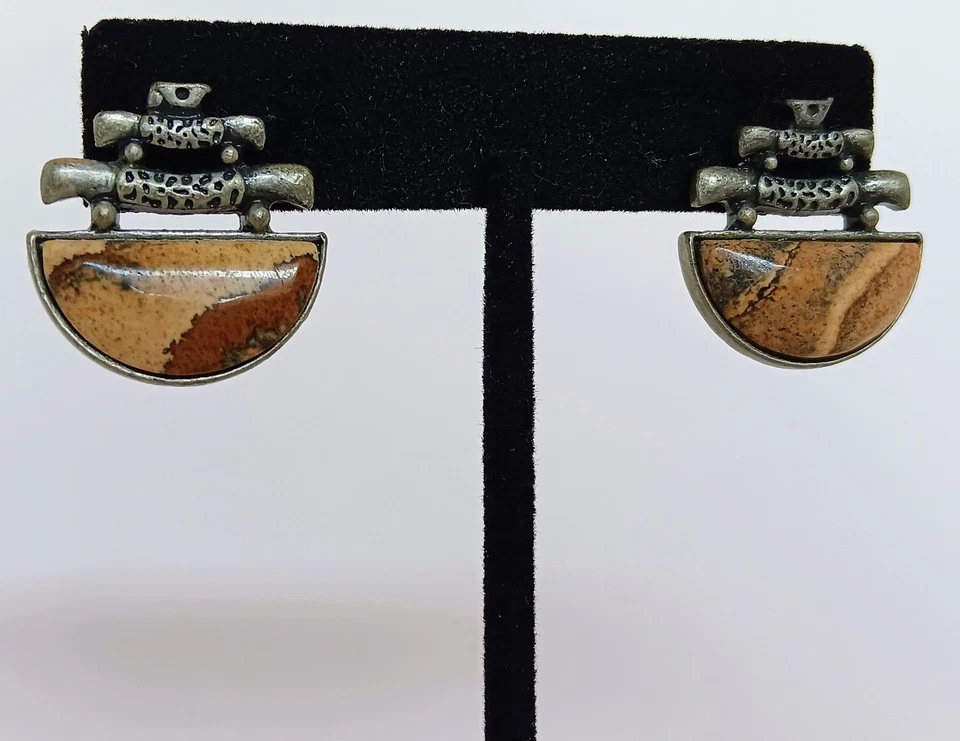 Pendientes postes asiáticos de jaspe con cuadro natural de 1 pulgada Foto 3 de 4