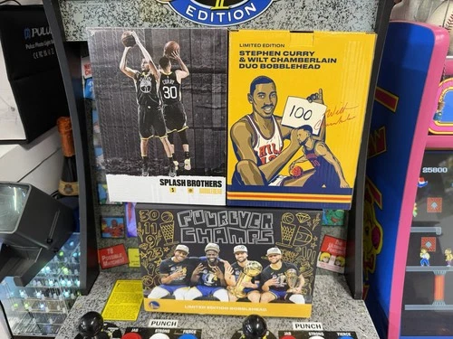 GS Warriors Bobblehead 3 Lot:  Fourever Champs + Splash Brothers + Curry & Wilt