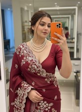 SAREE PARTY INDIAN WEAR SARI DESIGNER BOLLYWOOD BLOUSE WEDDING ETHNIC PAKISTANI