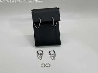 Set of 3 Pair of Sterling Silver Rhinestone Chain and Hoop Earrings 6.19g