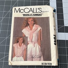 McCalls Make It Tonight Top Sewing Pattern Size Small 7949