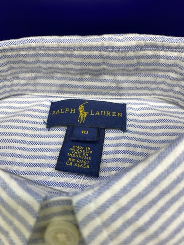 NWT Polo Ralph Lauren Boys Sz 10 Oxford Stripe Blue LS Button Down Shirt Classic - Picture 11 of 11