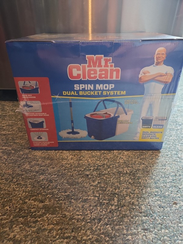 Mr. Clean Spin Mop Dual Bucket System Separates Clean & Dirty Water Spin Dry 