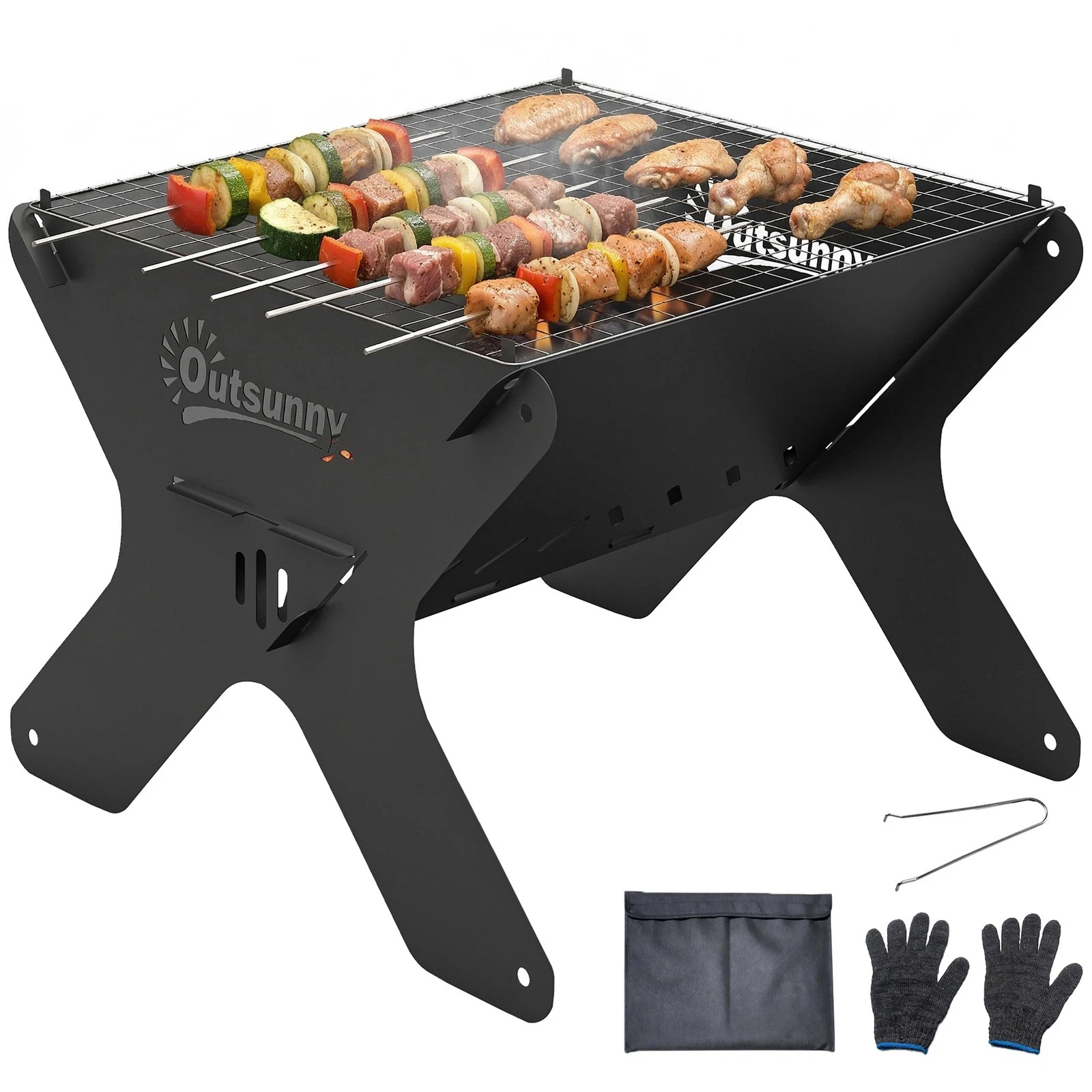 Outsunny 2-In-1 Portable BBQ Grill and Camping Fire Pit with Gloves
Opens in a new window or tab