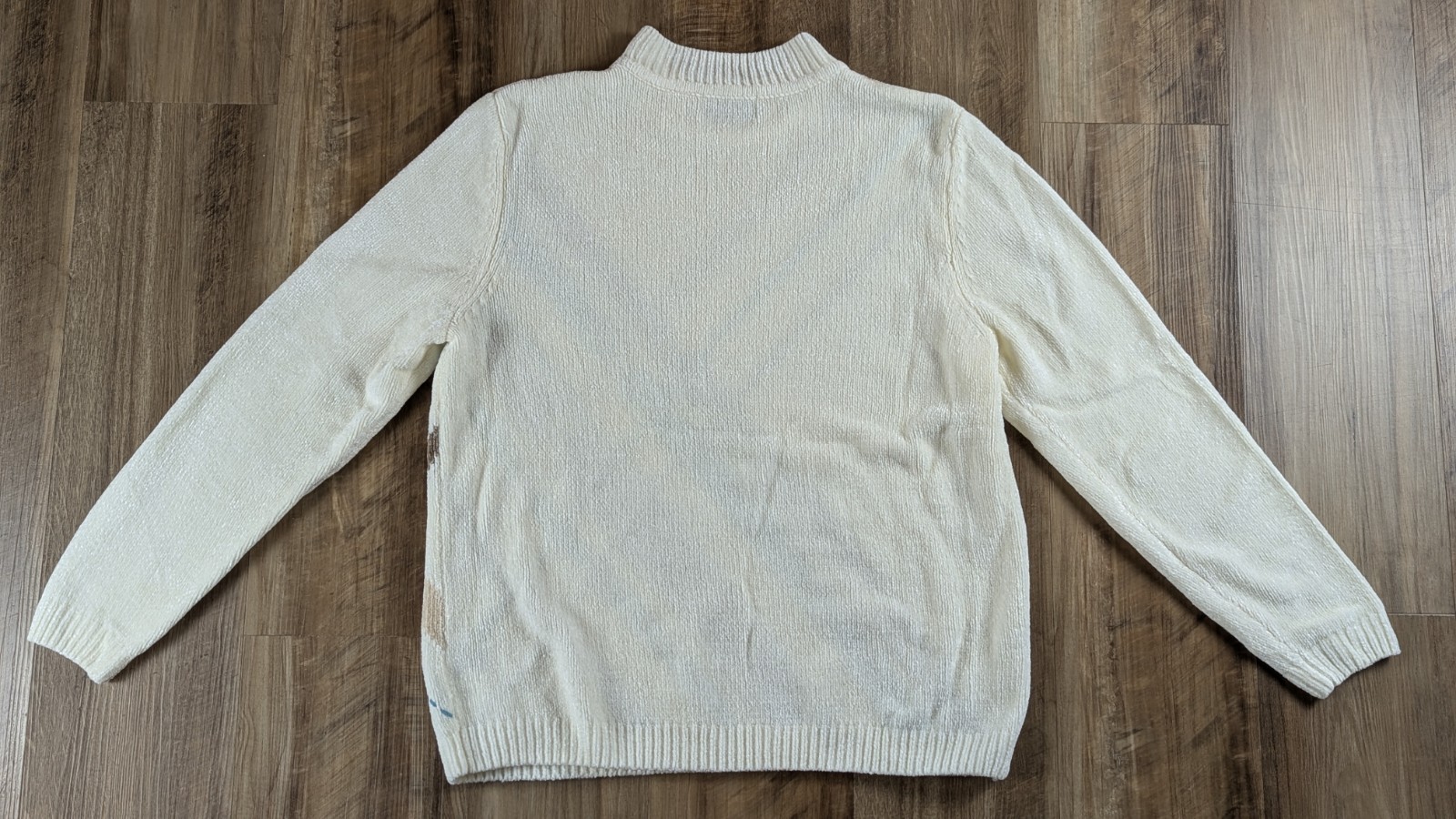 Women's Vintage Alfred Dunner Cream Knit Sweater Diagonal Stripe Argyle Sz M image 3