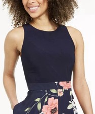 VINCE CAMUTO Stylish Casual Chic Asymmetric Floral Navy Coquette Dress Sz 10