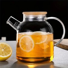 Large 1800ml Glass Teapot With Infuser Heat Resistant Borosilicate Wooden Lid