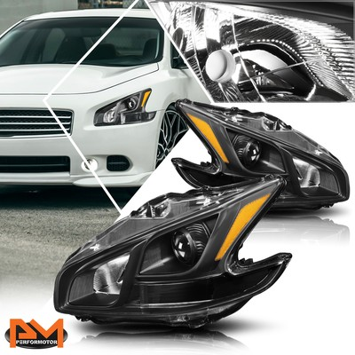 #ad #ad For 09 14 Maxima Projector Headlight Lamps Replacement Black Housing Amber Side $138.89