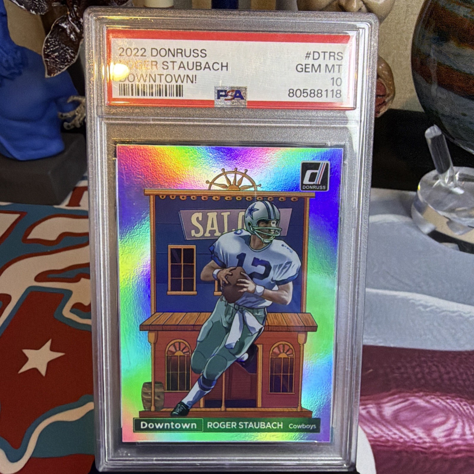 Roger Staubach #DT-RS Football Cards 2022 Panini Donruss Downtown trading card — raw and PSA graded price guide