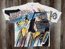 Vintage 90s Daffy Duck AOP T-Shirt Sz XL Observe While I Daffy Dunk Looney Tunes