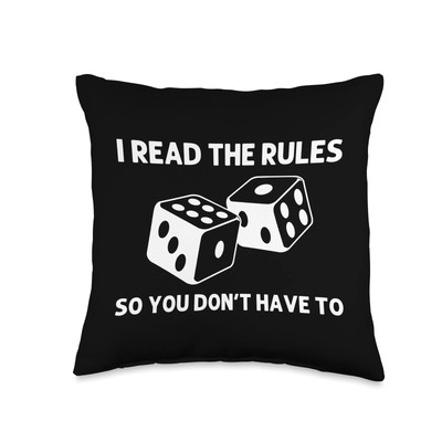 Funny Game Art for Men Women Dice Checker Board Play Throw Pillow, 16x16, Mul...