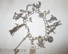 RETRO STERLING CHARM BRACELET HALLOWEEN VAMPIRE BAT GHOST REAPER SCARECROW PIRAT