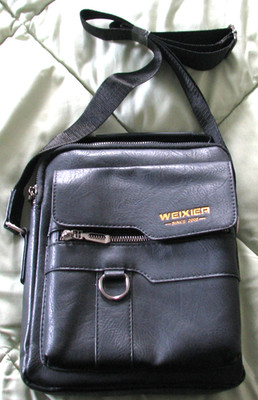 WEIXIER Men's Black PU Leather Crossbody Shoulder Messenger iPad Bag