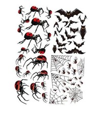 Kiddale Halloween Bat Red Skull Spider Wall Stickers,59 PCS Removable Black