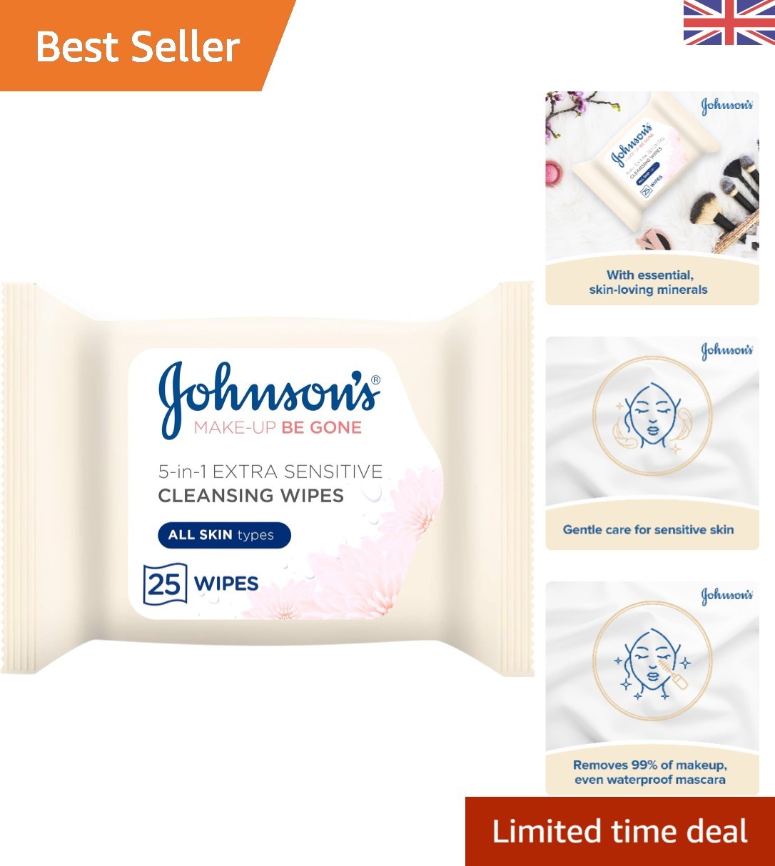 Johnson's 5-in-1 Extra-Sensitive Cleansing Wipes - 25 Pack for Makeup Removal
