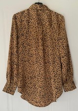 New Look 12P  Blouse Gold Long Sleeve Button Up Black Spot Pattern P2P 19" L 26"