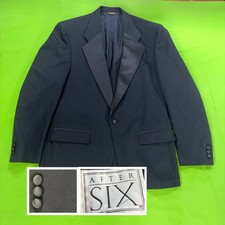 VTG 80s After Six Tuxedo Jacket Mens 40R Black Satin Peak Lapel USA Union Made