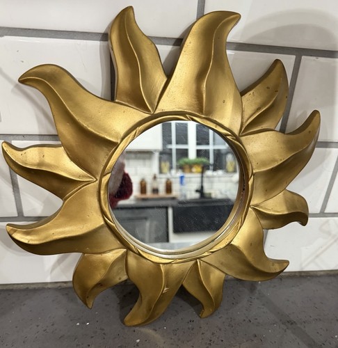 Vtg Celestial Sunburst Sun Accent Wall Mirror Gold Tone 11"