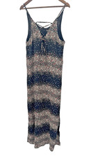 Black Floral Lace Up V-Neck Sleeveless Maxi Dress Slit Festival boho resort M